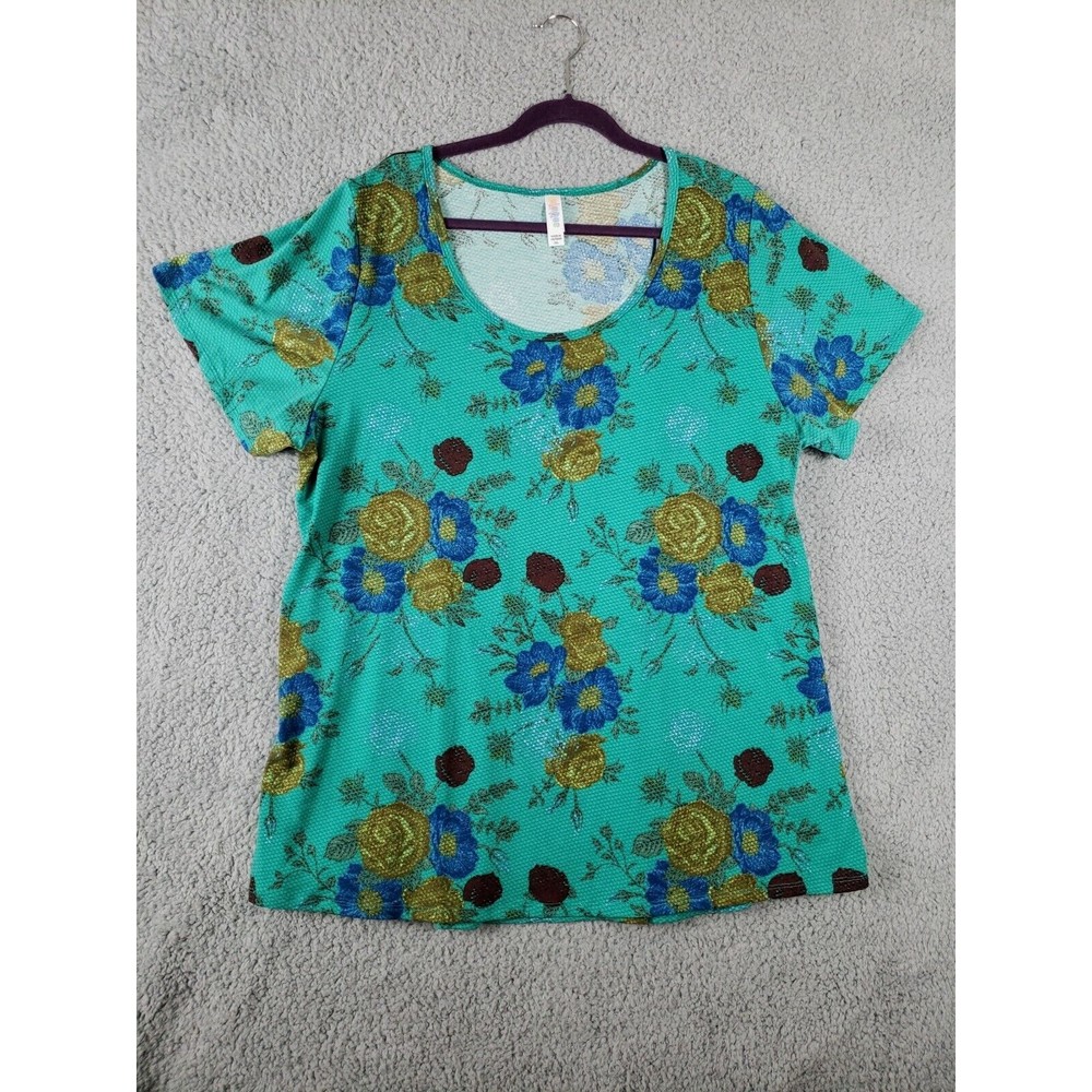 Lularoe Irma Tunic Size XXXL Teal Multicolor Floral Blouse Top